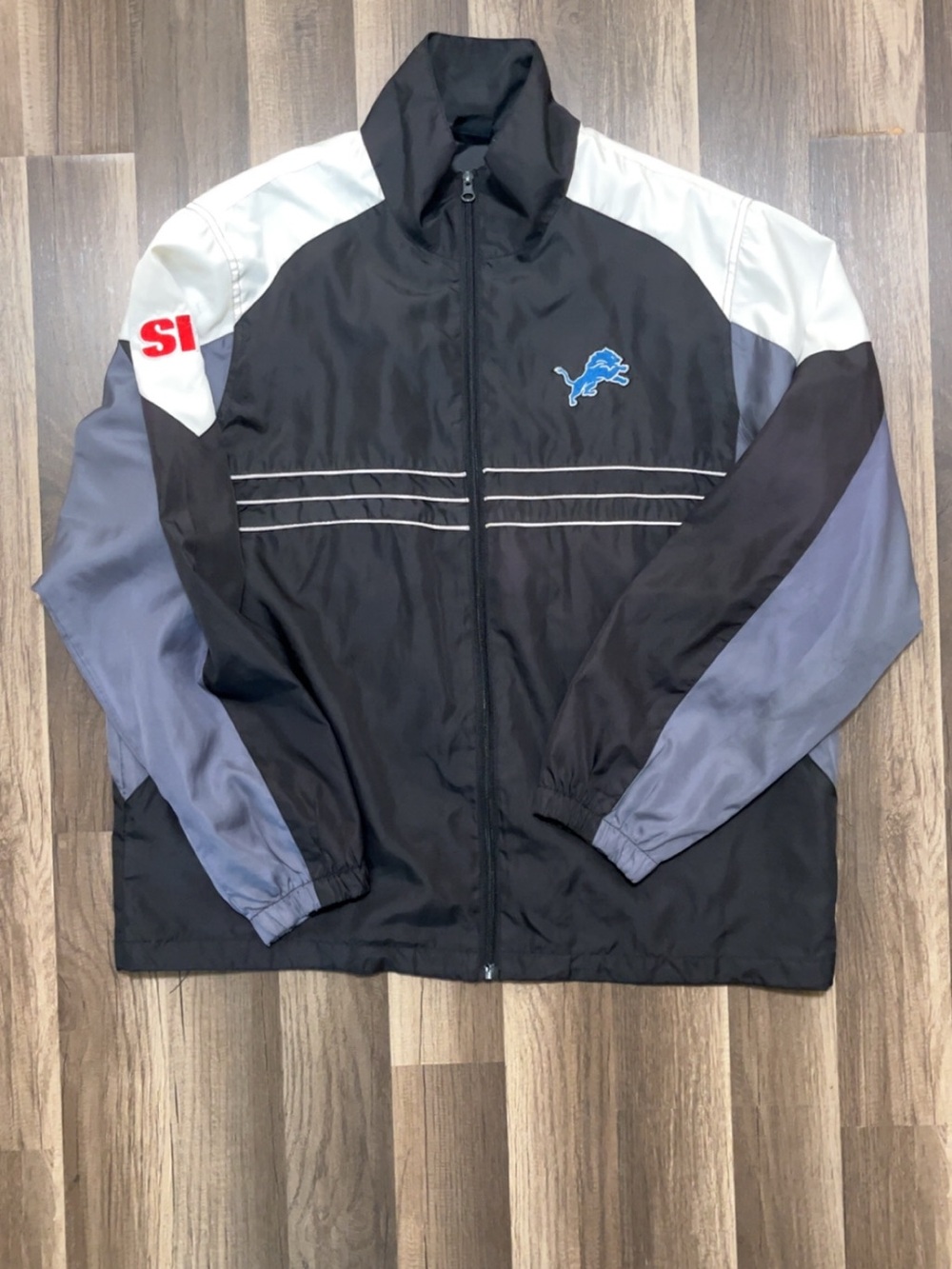 DETROIT LIONS NFL Reebok SI Men’s Large Black Windbreaker Jacket Full Zip